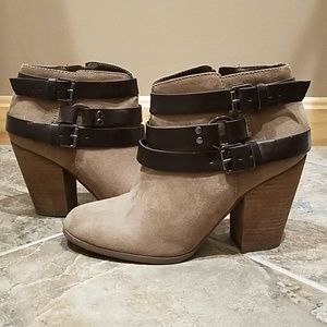3/20.00….Carlos Santana Taupe and Dark Brown Ankle Booties